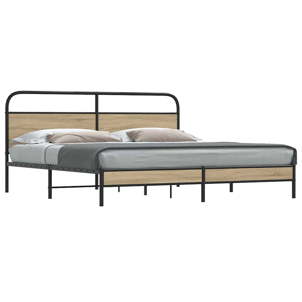 Metal Bed Frame without Mattress Smoked Oak 200x200 cm