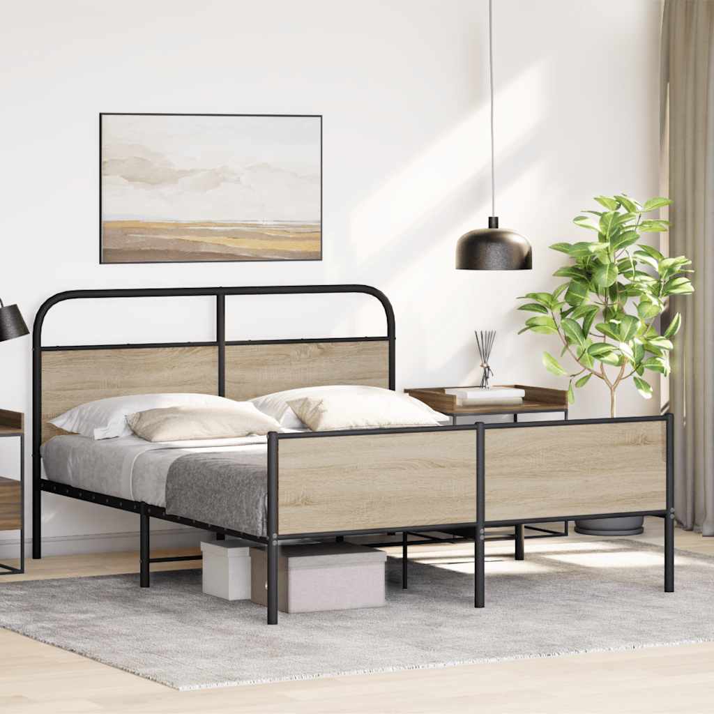 Metal Bed Frame without Mattress Smoked Oak 160x200 cm