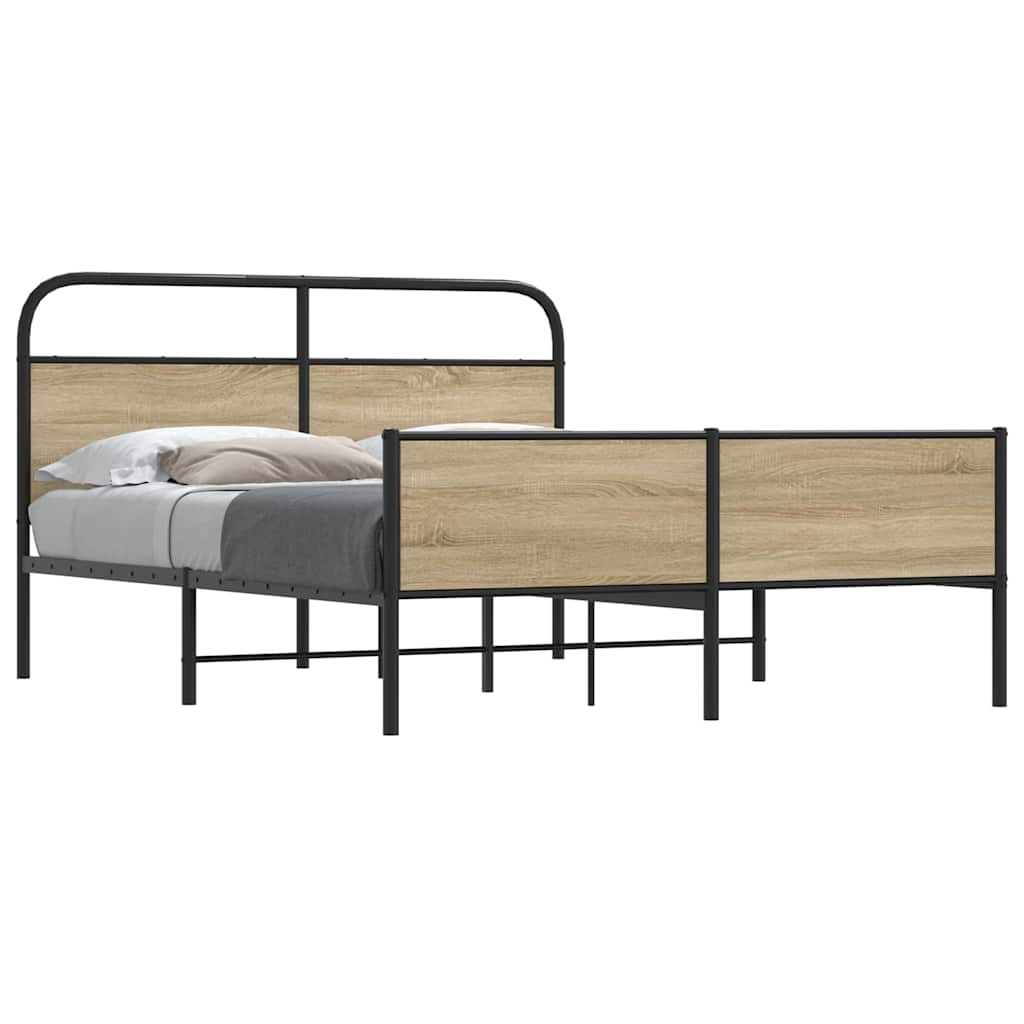 Metal Bed Frame without Mattress Smoked Oak 160x200 cm