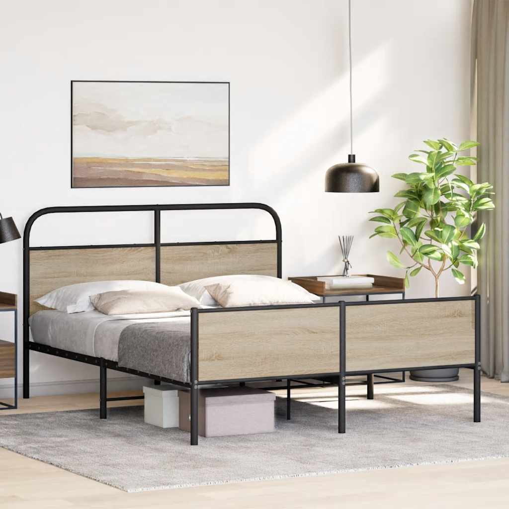 Metal Bed Frame without Mattress Smoked Oak 180x200 cm Super King