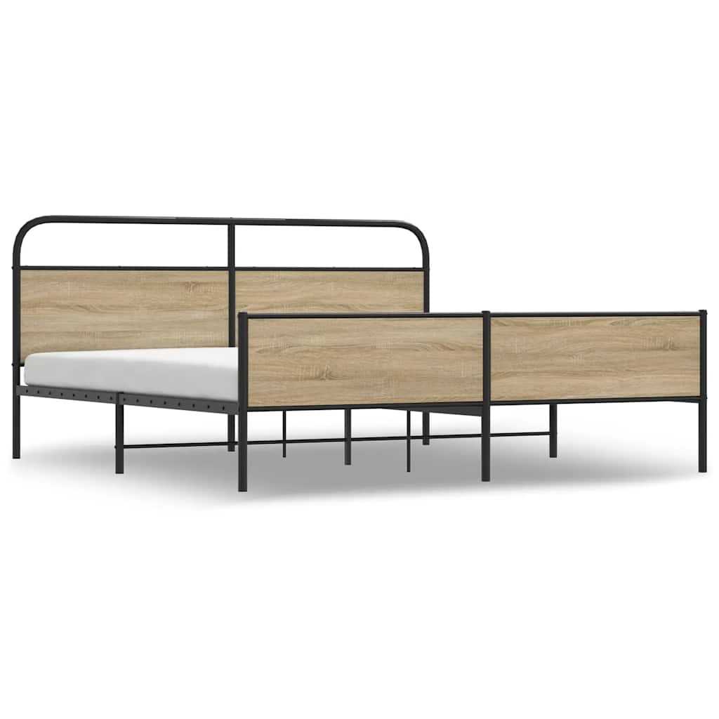 Metal Bed Frame without Mattress Smoked Oak 183x213 cm