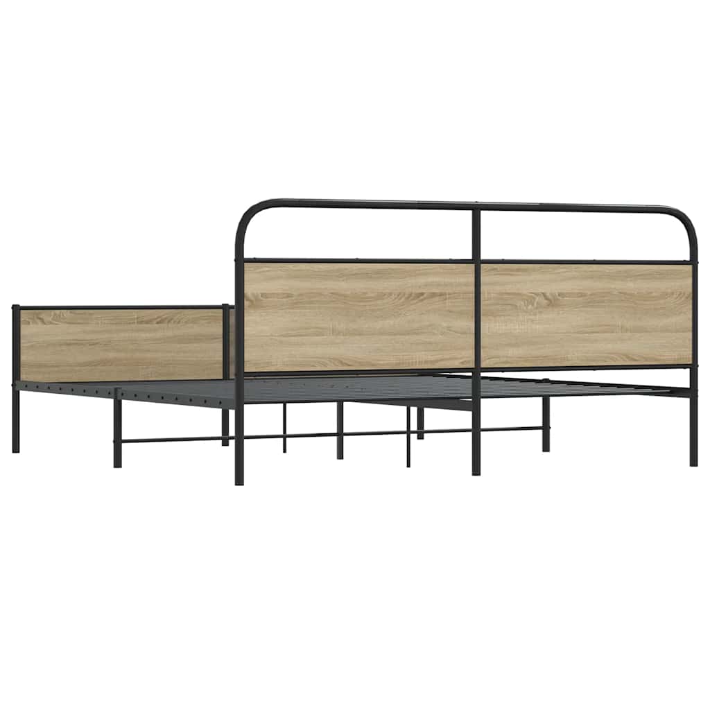 Metal Bed Frame without Mattress Smoked Oak 183x213 cm