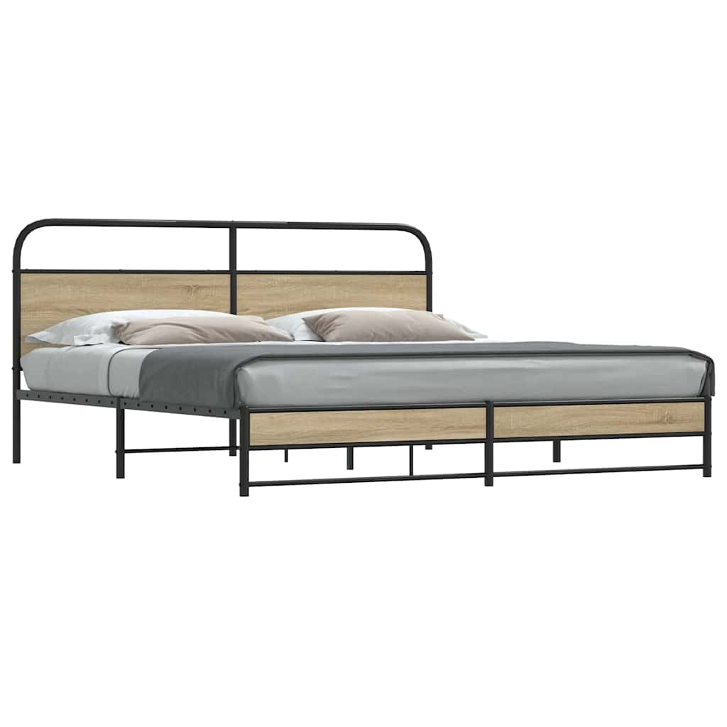 Metal Bed Frame without Mattress Smoked Oak 200x200 cm