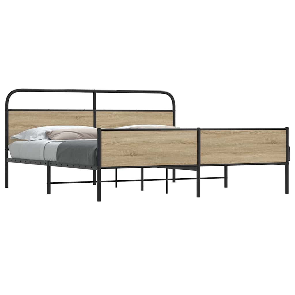Metal Bed Frame without Mattress Smoked Oak 150x200 cm King Size