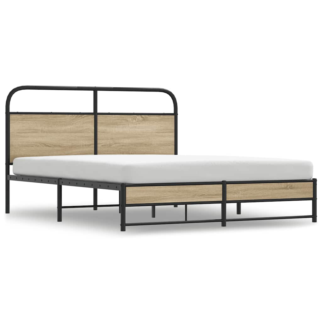 Metal Bed Frame without Mattress Smoked Oak 160x200 cm