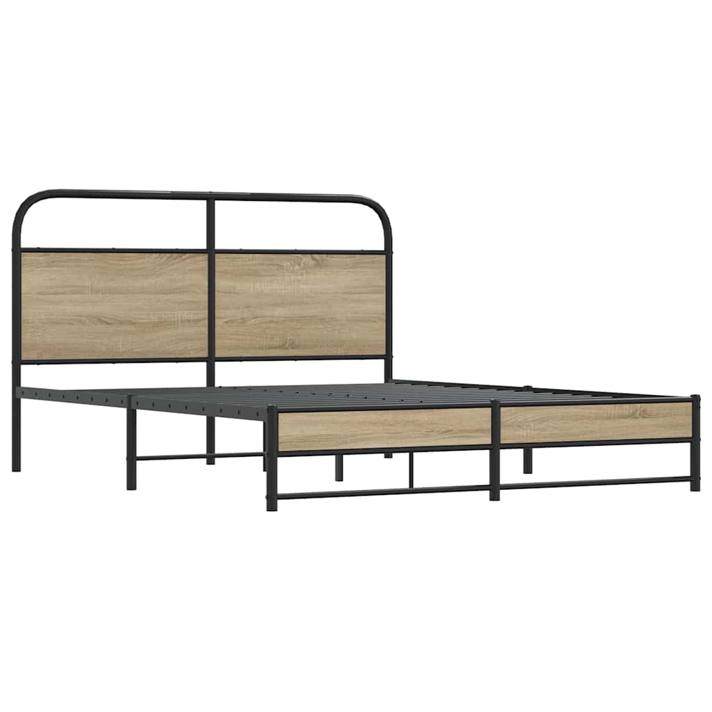 Metal Bed Frame without Mattress Smoked Oak 160x200 cm