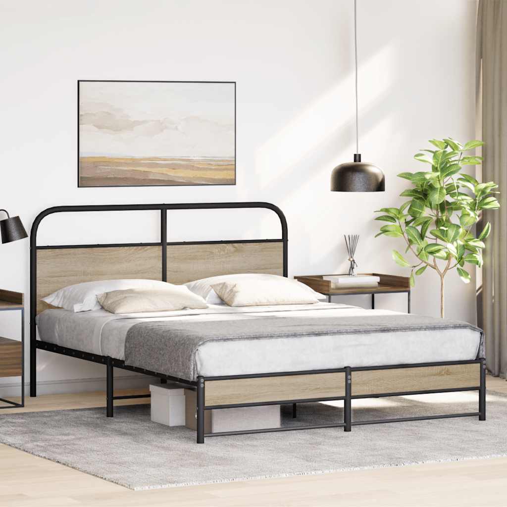 Metal Bed Frame without Mattress Smoked Oak 160x200 cm