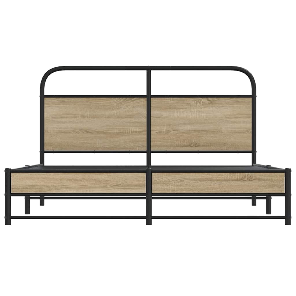 Metal Bed Frame without Mattress Smoked Oak 160x200 cm