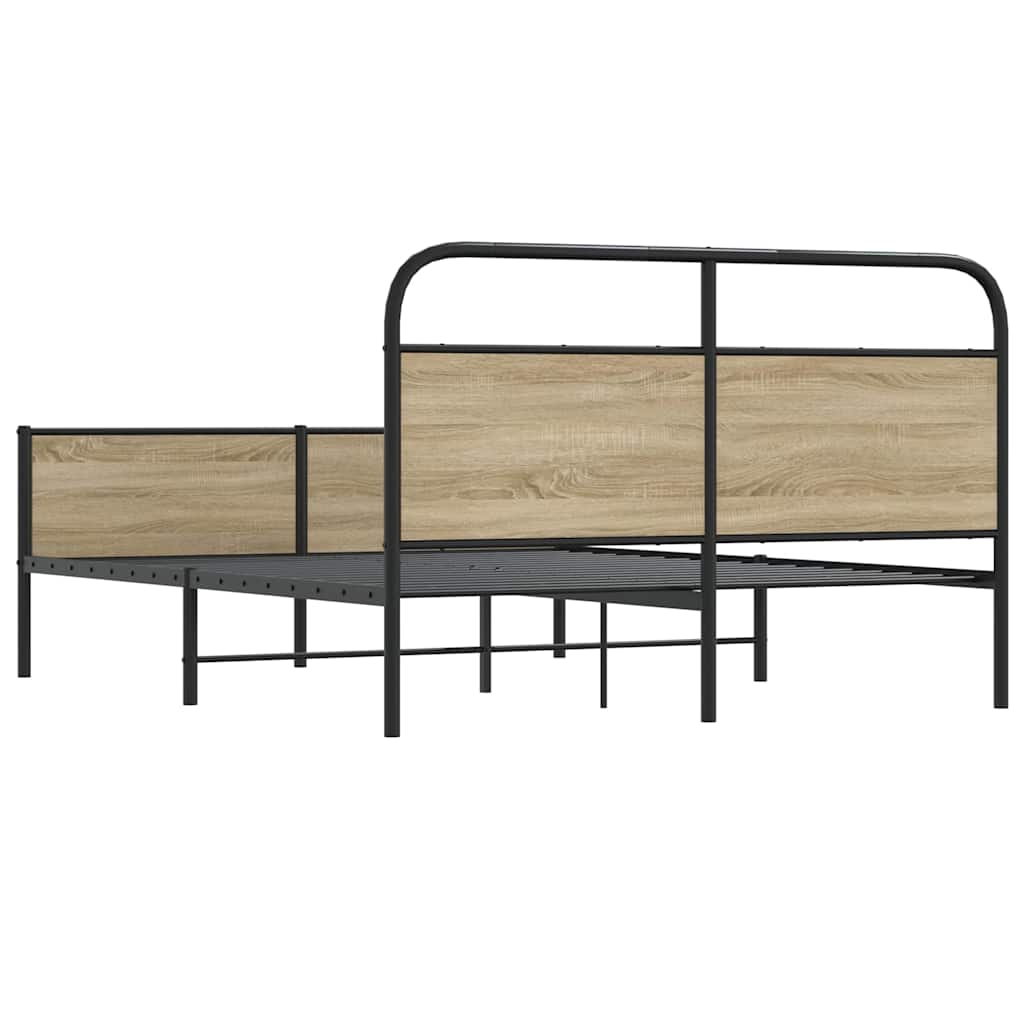 Metal Bed Frame without Mattress Smoked Oak 160x200 cm