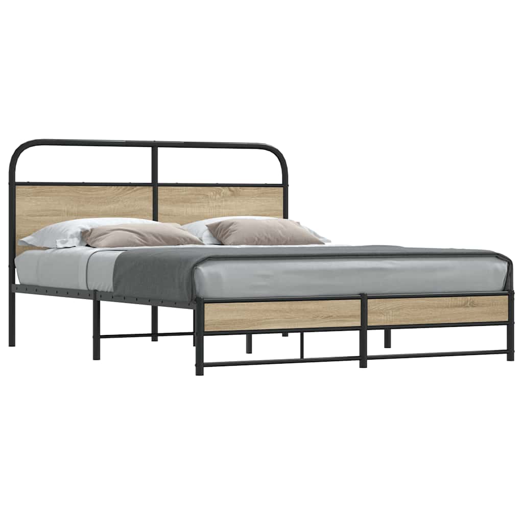 Metal Bed Frame without Mattress Smoked Oak 160x200 cm