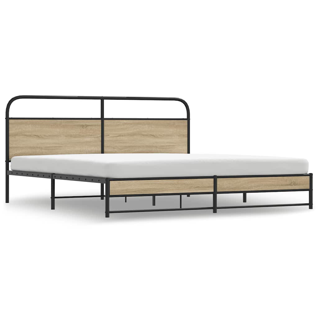 Metal Bed Frame without Mattress Smoked Oak 180x200 cm Super King