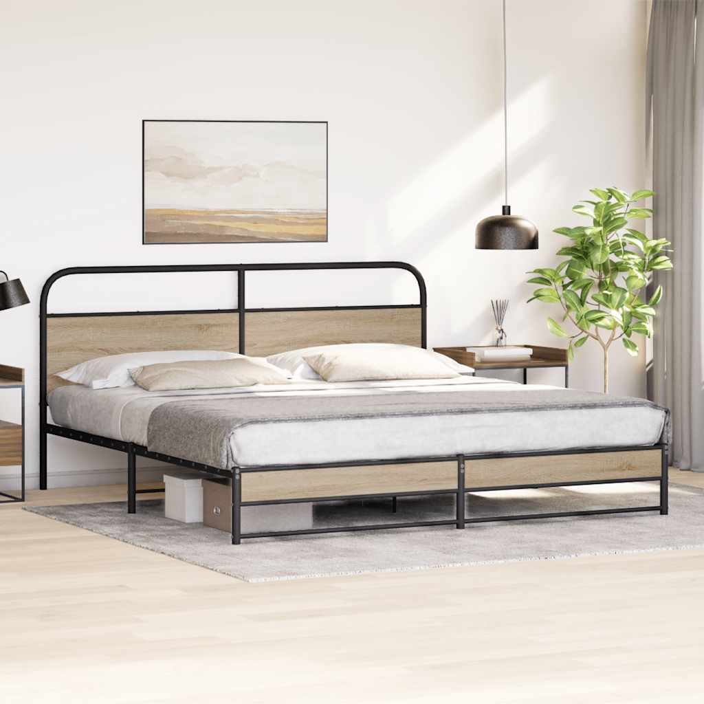 Metal Bed Frame without Mattress Smoked Oak 180x200 cm Super King
