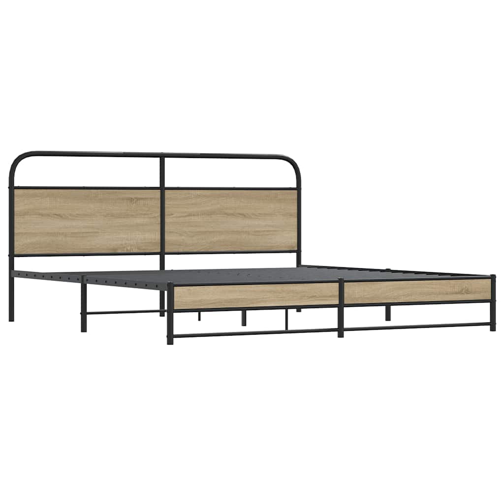 Metal Bed Frame without Mattress Smoked Oak 183x213 cm