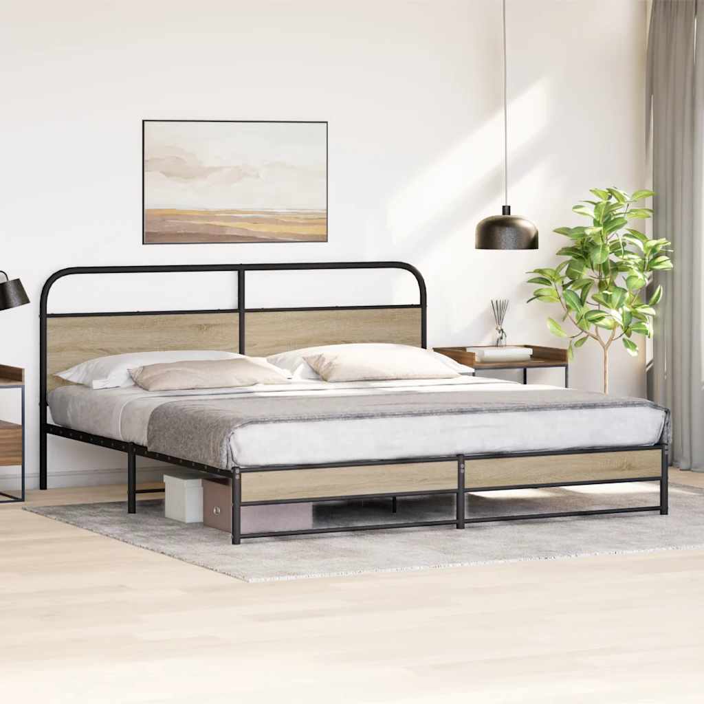 Metal Bed Frame without Mattress Smoked Oak 183x213 cm