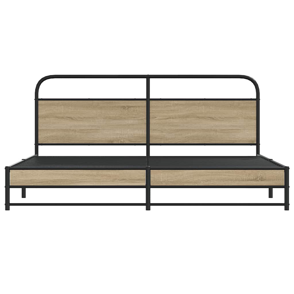 Metal Bed Frame without Mattress Smoked Oak 183x213 cm
