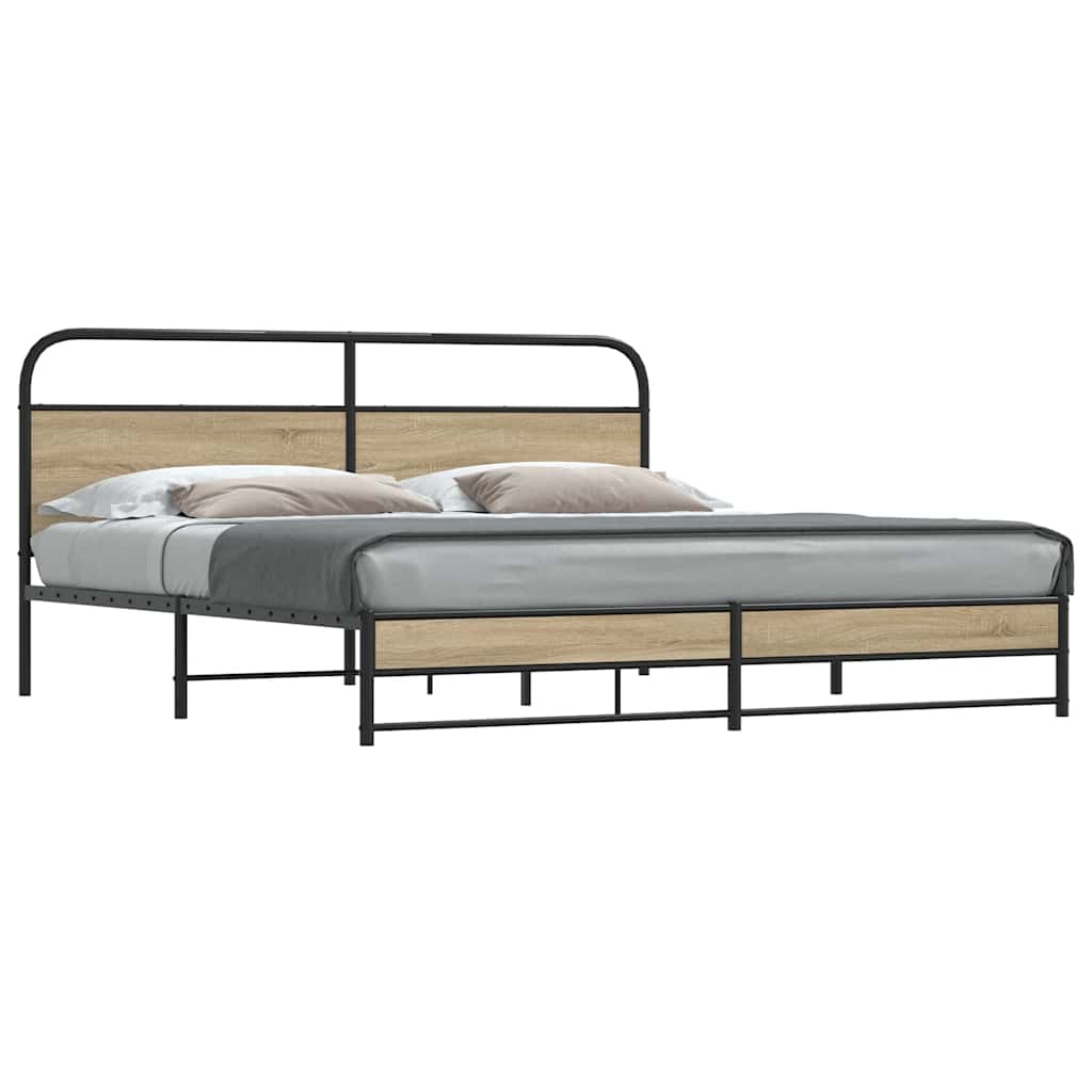Metal Bed Frame without Mattress Smoked Oak 183x213 cm