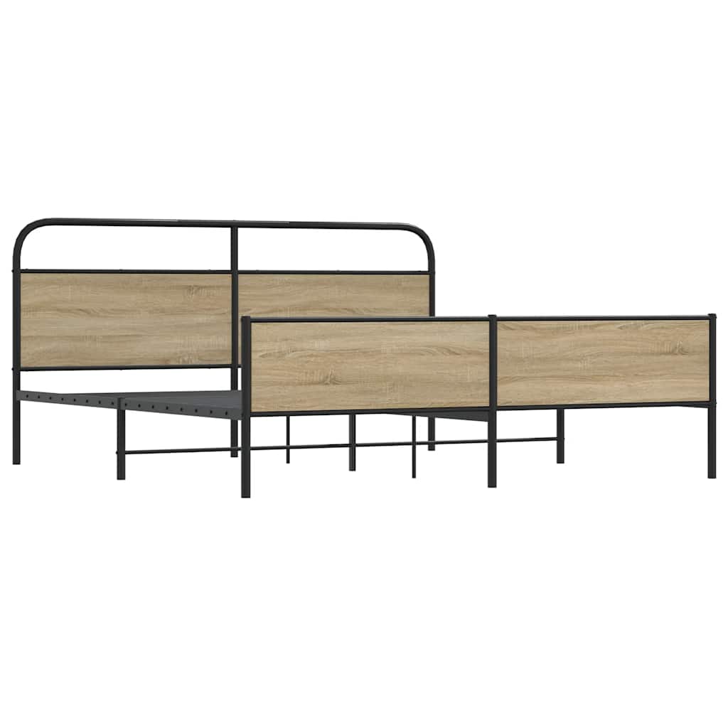 Metal Bed Frame without Mattress Smoked Oak 193x203 cm
