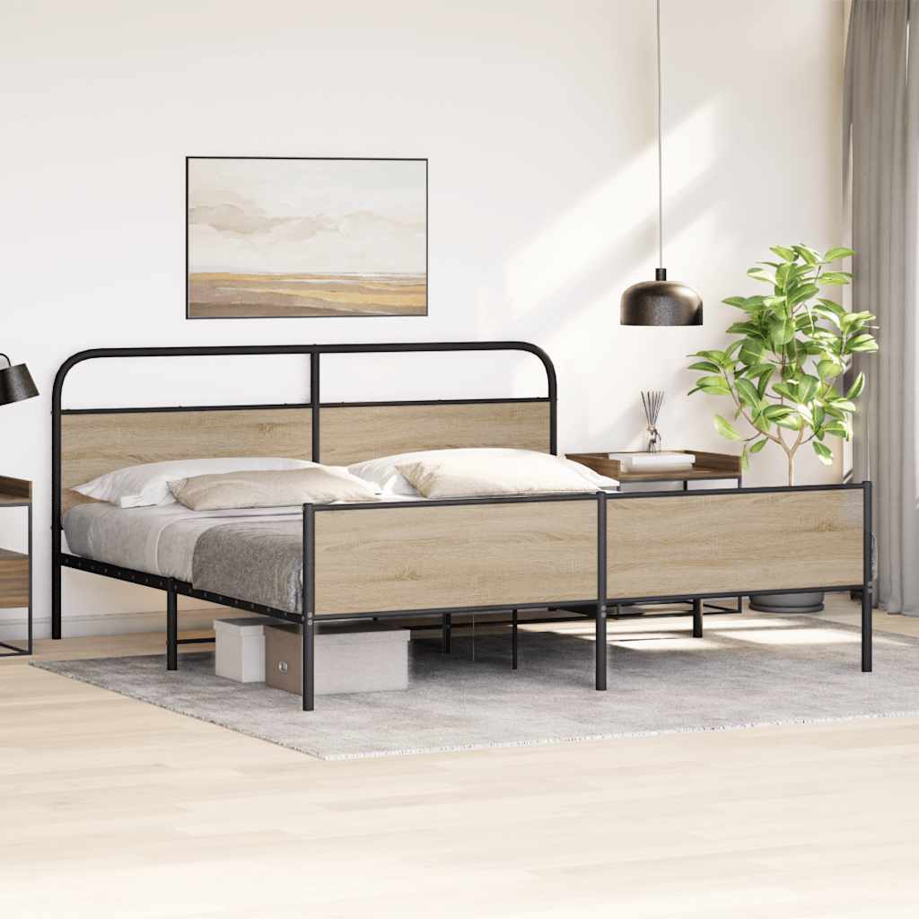 Metal Bed Frame without Mattress Smoked Oak 193x203 cm