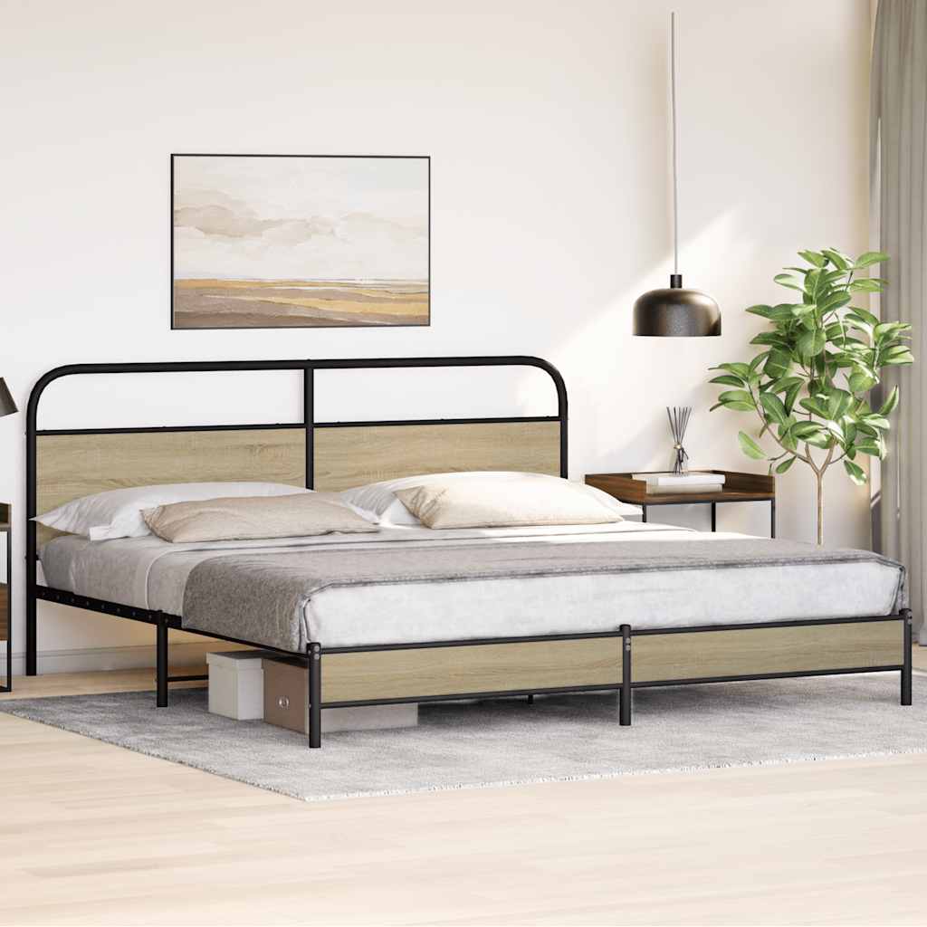Metal Bed Frame without Mattress Sonoma Oak 180x200 cm Super King