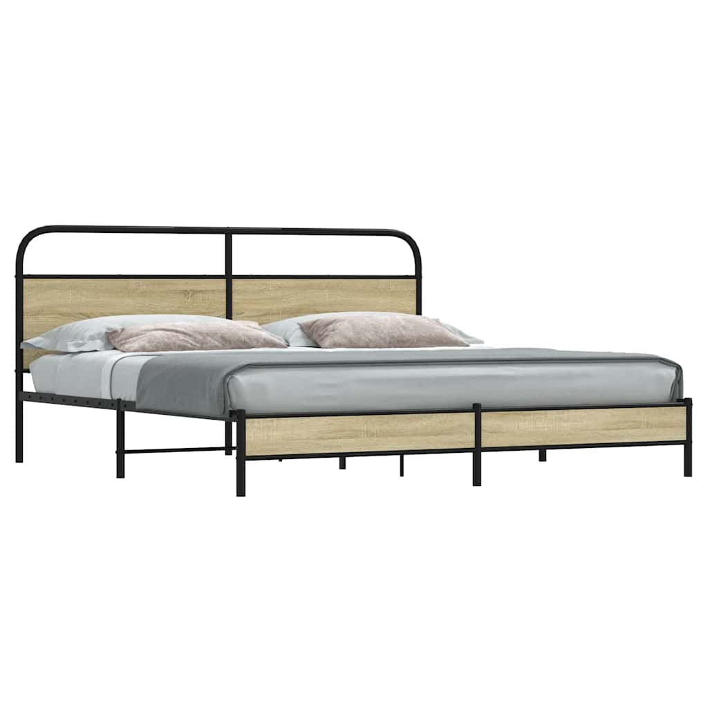 Metal Bed Frame without Mattress Sonoma Oak 180x200 cm Super King