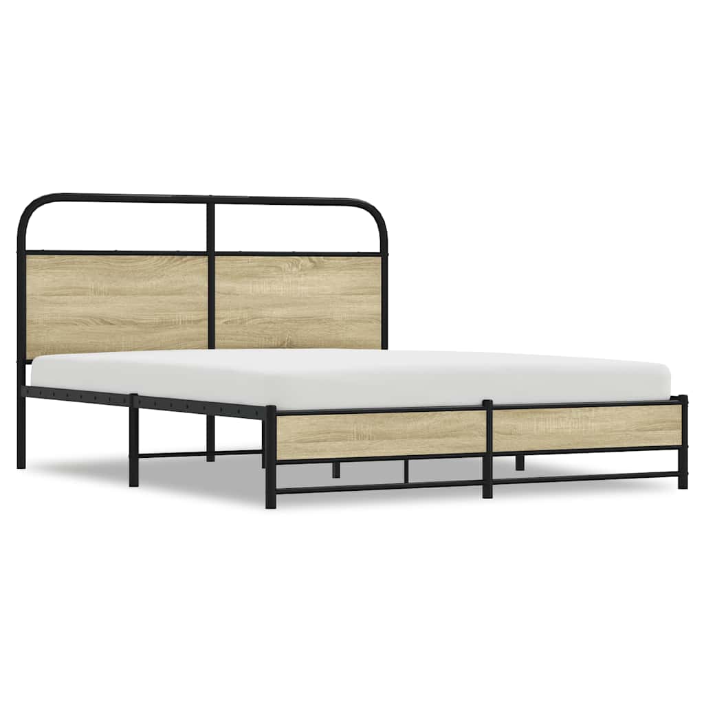 Metal Bed Frame without Mattress Sonoma Oak 160x200 cm
