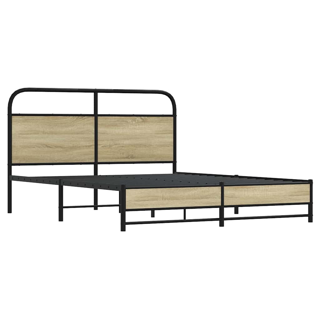 Metal Bed Frame without Mattress Sonoma Oak 160x200 cm