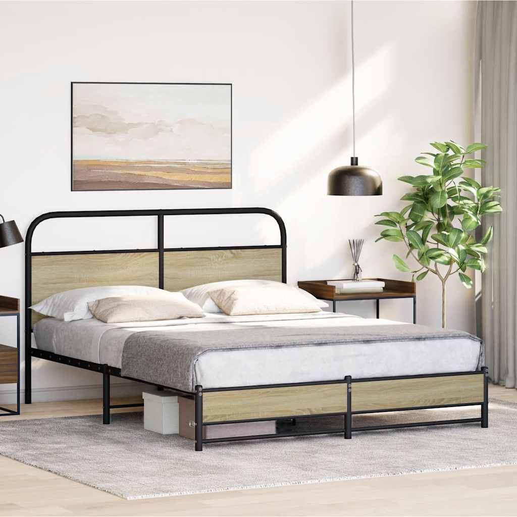 Metal Bed Frame without Mattress Sonoma Oak 160x200 cm