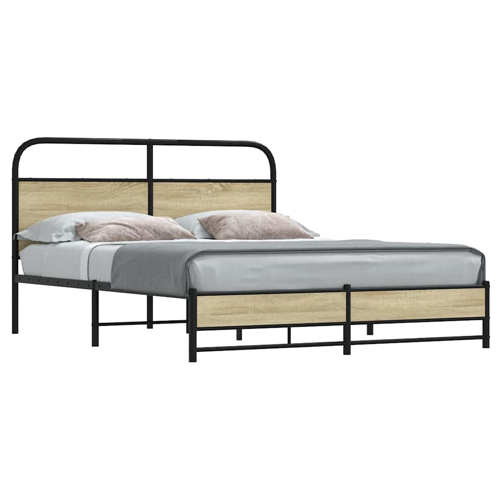 Metal Bed Frame without Mattress Sonoma Oak 160x200 cm