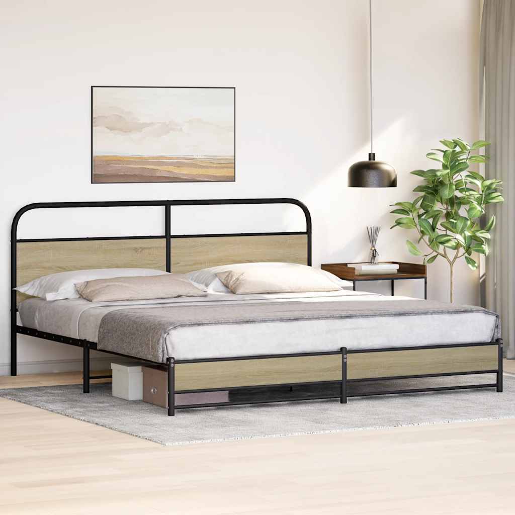 Metal Bed Frame without Mattress Sonoma Oak 180x200 cm Super King