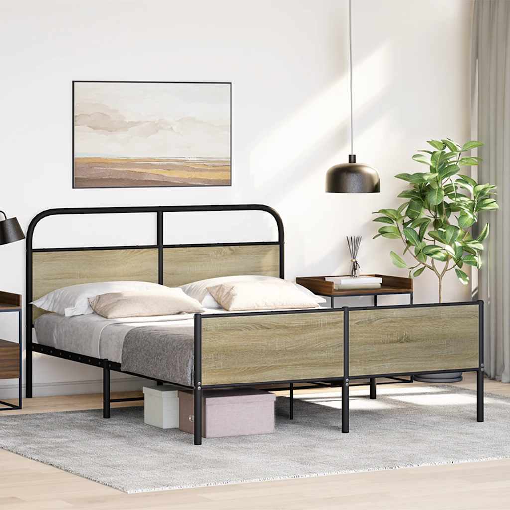 Metal Bed Frame without Mattress Sonoma Oak 150x200 cm King Size