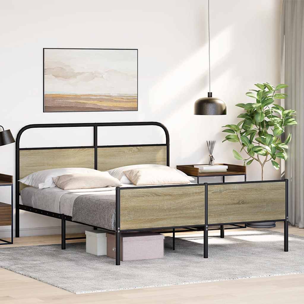 Metal Bed Frame without Mattress Sonoma Oak 160x200 cm