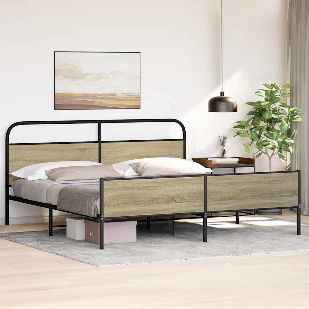 Metal Bed Frame without Mattress Sonoma Oak 193x203 cm