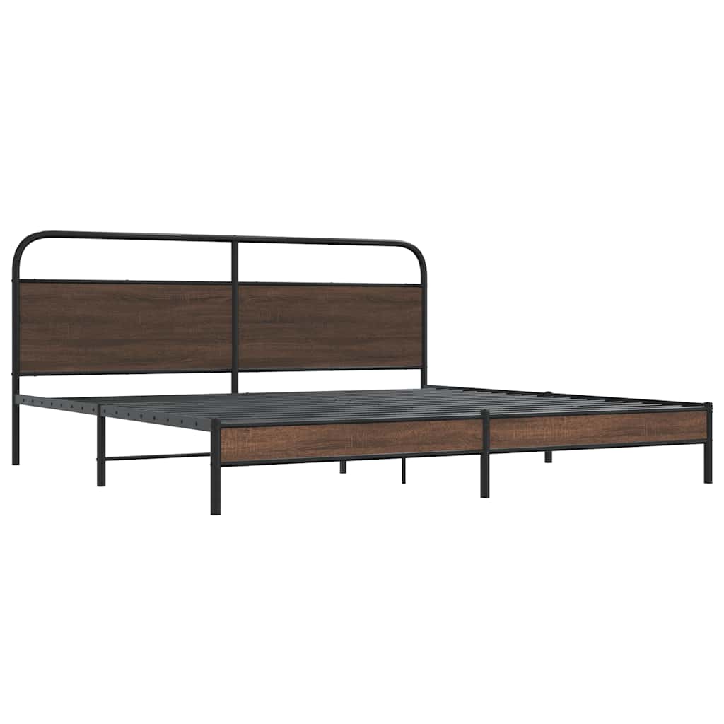 Metal Bed Frame without Mattress Brown Oak 180x200 cm Super King