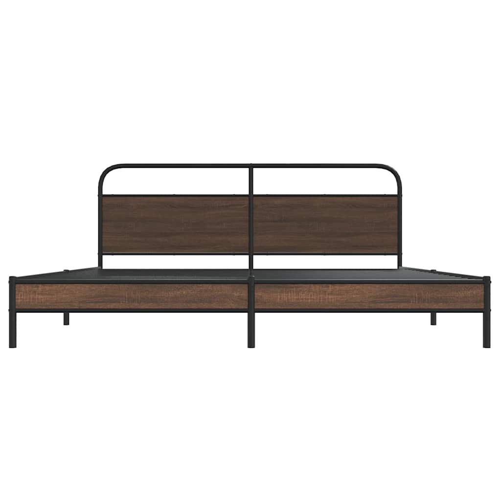 Metal Bed Frame without Mattress Brown Oak 180x200 cm Super King