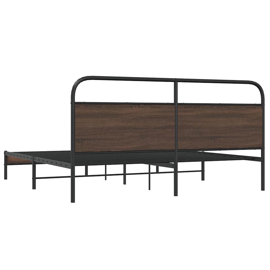 Metal Bed Frame without Mattress Brown Oak 180x200 cm Super King