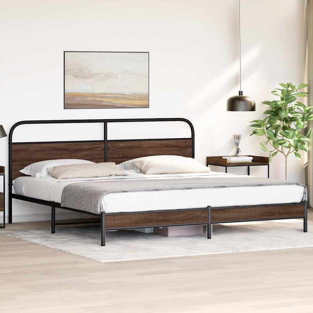 Metal Bed Frame without Mattress Brown Oak 183x213 cm