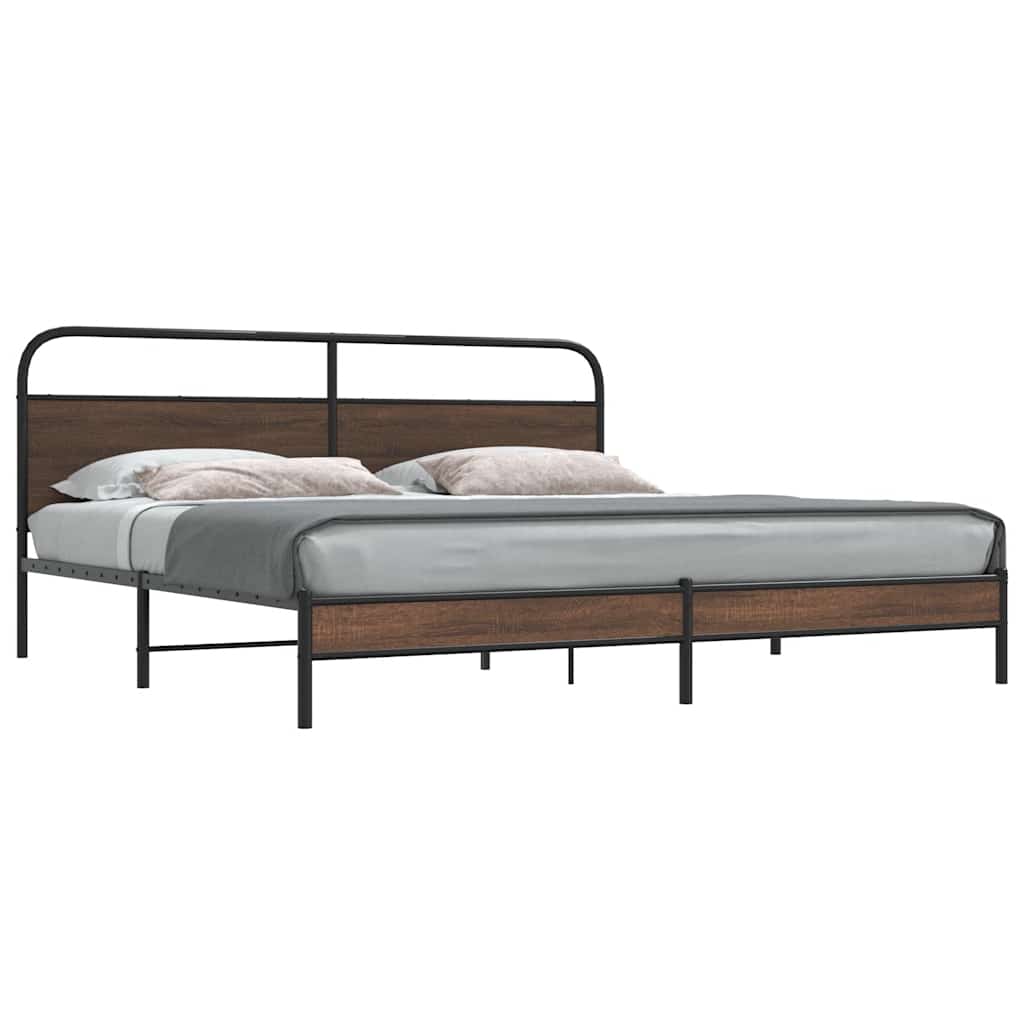 Metal Bed Frame without Mattress Brown Oak 183x213 cm