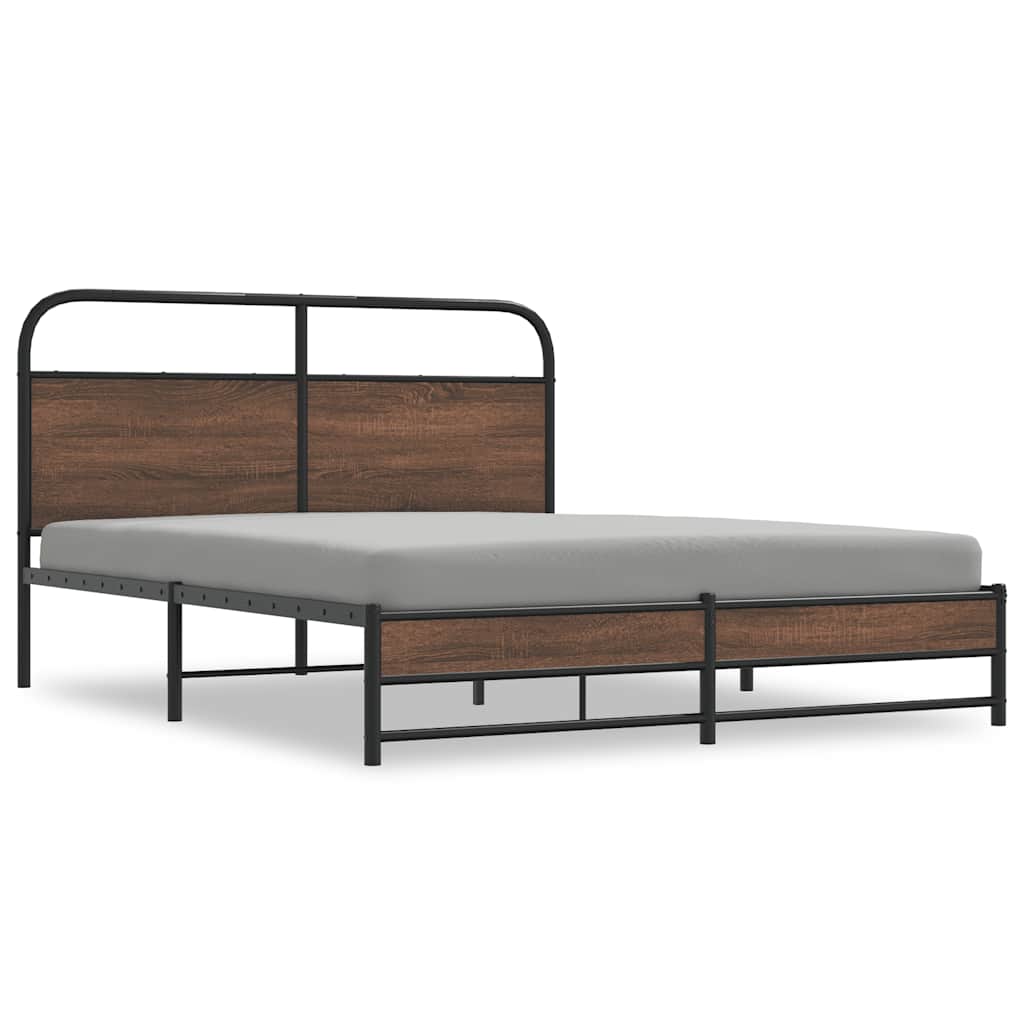 Metal Bed Frame without Mattress Brown Oak 160x200 cm
