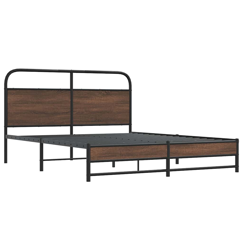 Metal Bed Frame without Mattress Brown Oak 160x200 cm