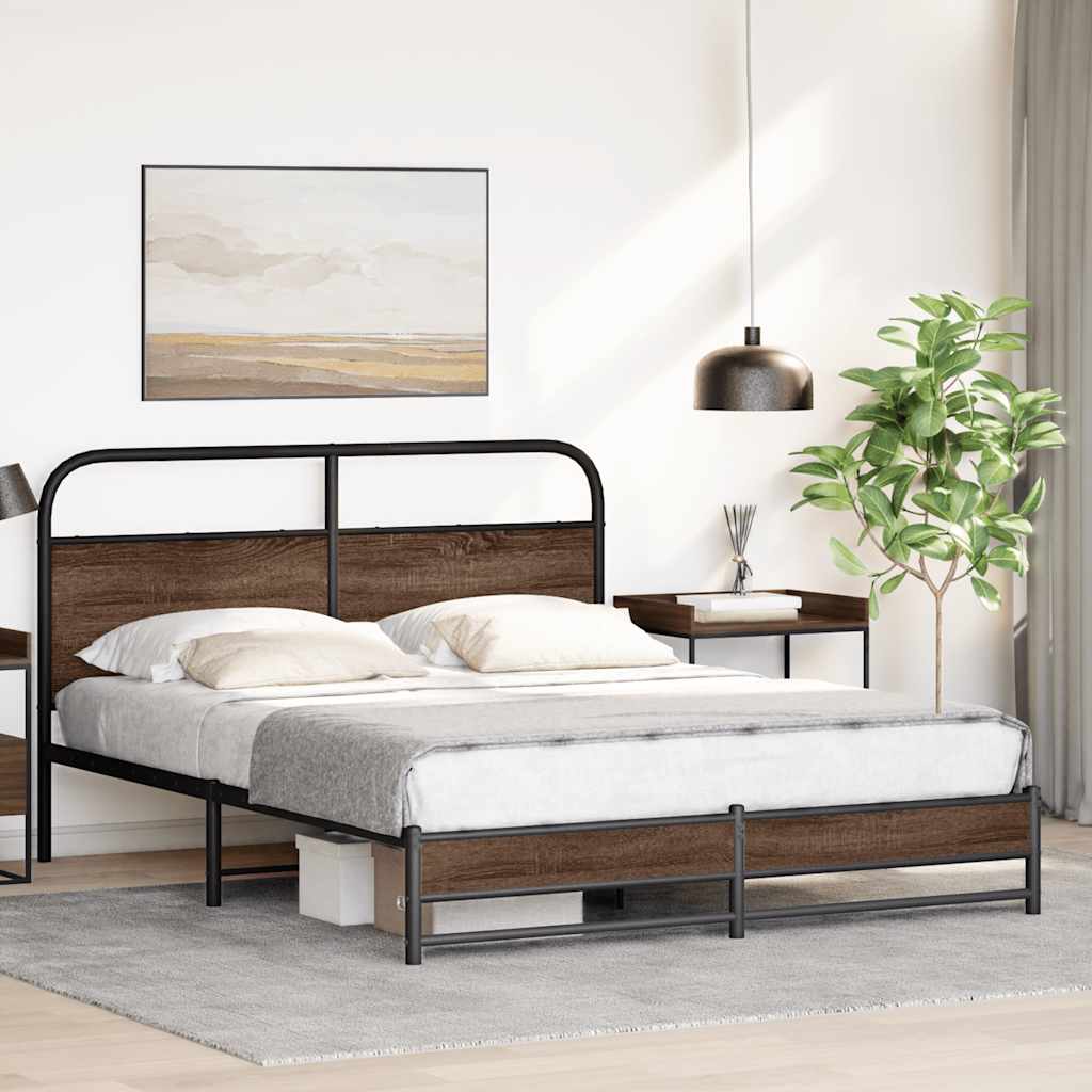Metal Bed Frame without Mattress Brown Oak 160x200 cm