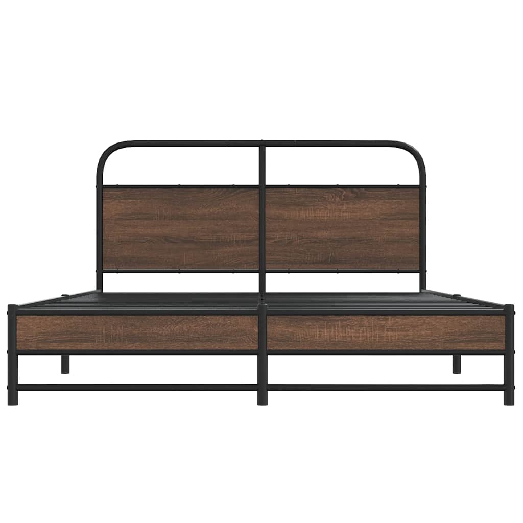Metal Bed Frame without Mattress Brown Oak 160x200 cm