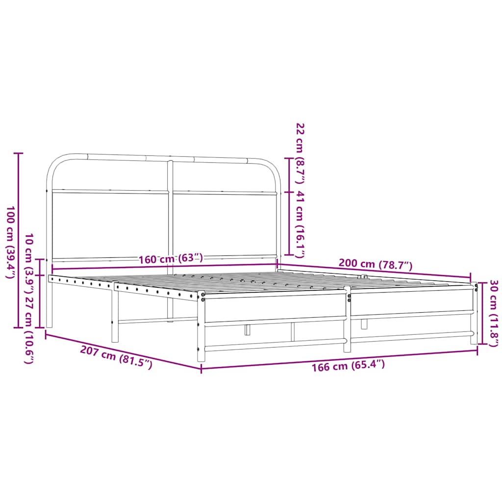 Metal Bed Frame without Mattress Brown Oak 160x200 cm
