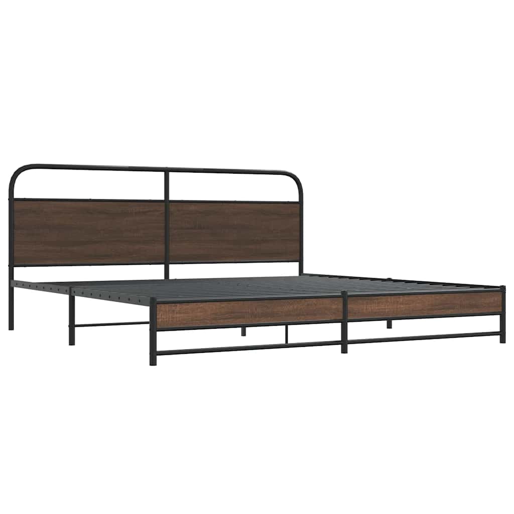 Metal Bed Frame without Mattress Brown Oak 180x200 cm