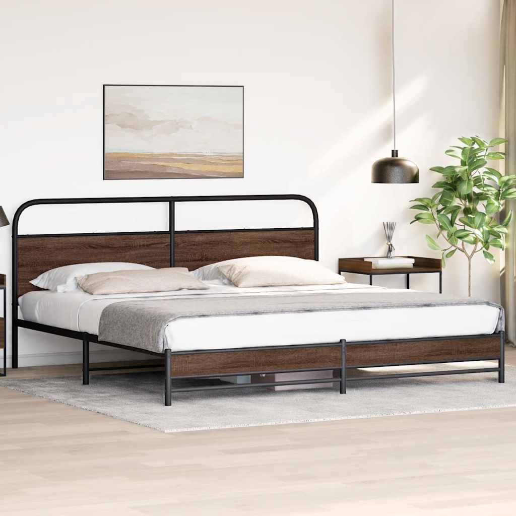 Metal Bed Frame without Mattress Brown Oak 180x200 cm