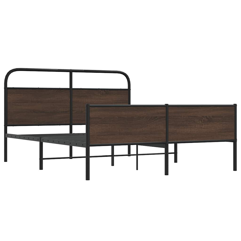 Metal Bed Frame without Mattress Brown Oak 150x200 cm King Size