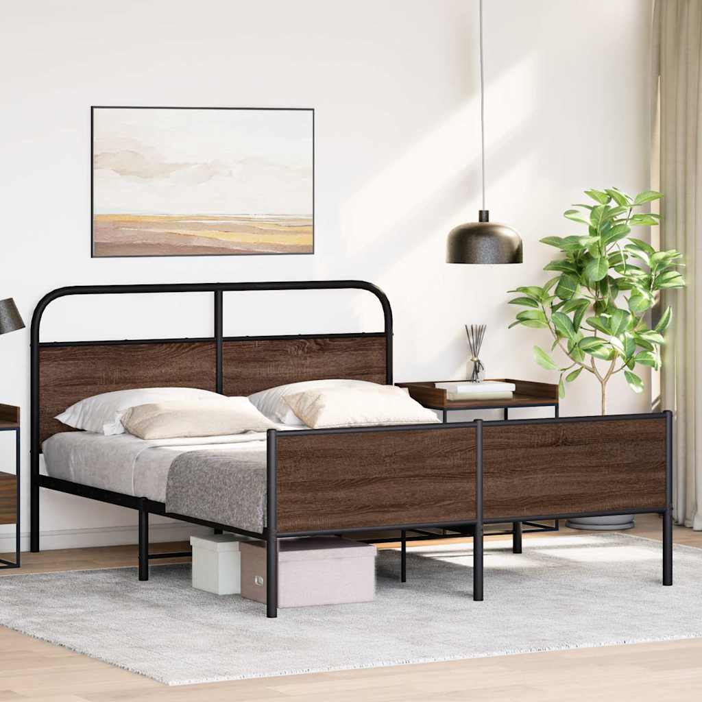 Metal Bed Frame without Mattress Brown Oak 150x200 cm King Size