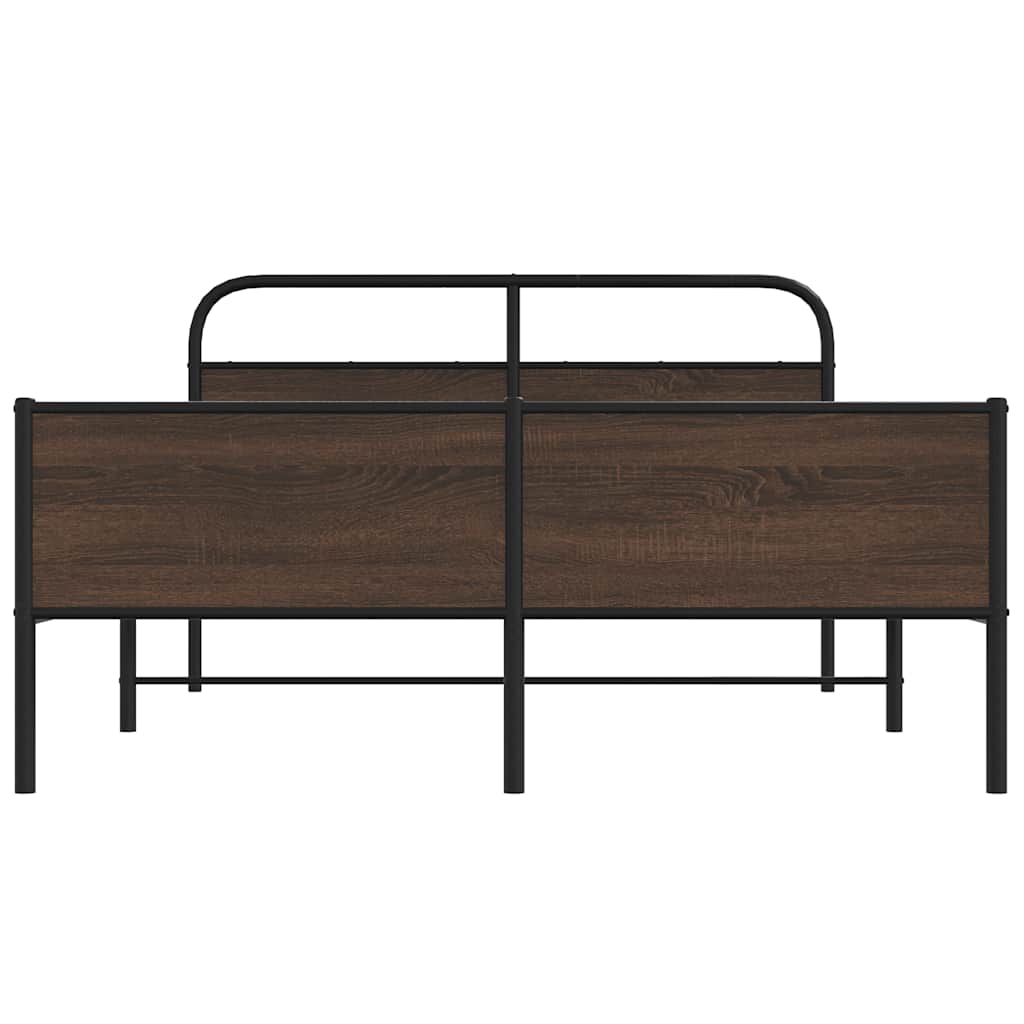 Metal Bed Frame without Mattress Brown Oak 150x200 cm King Size