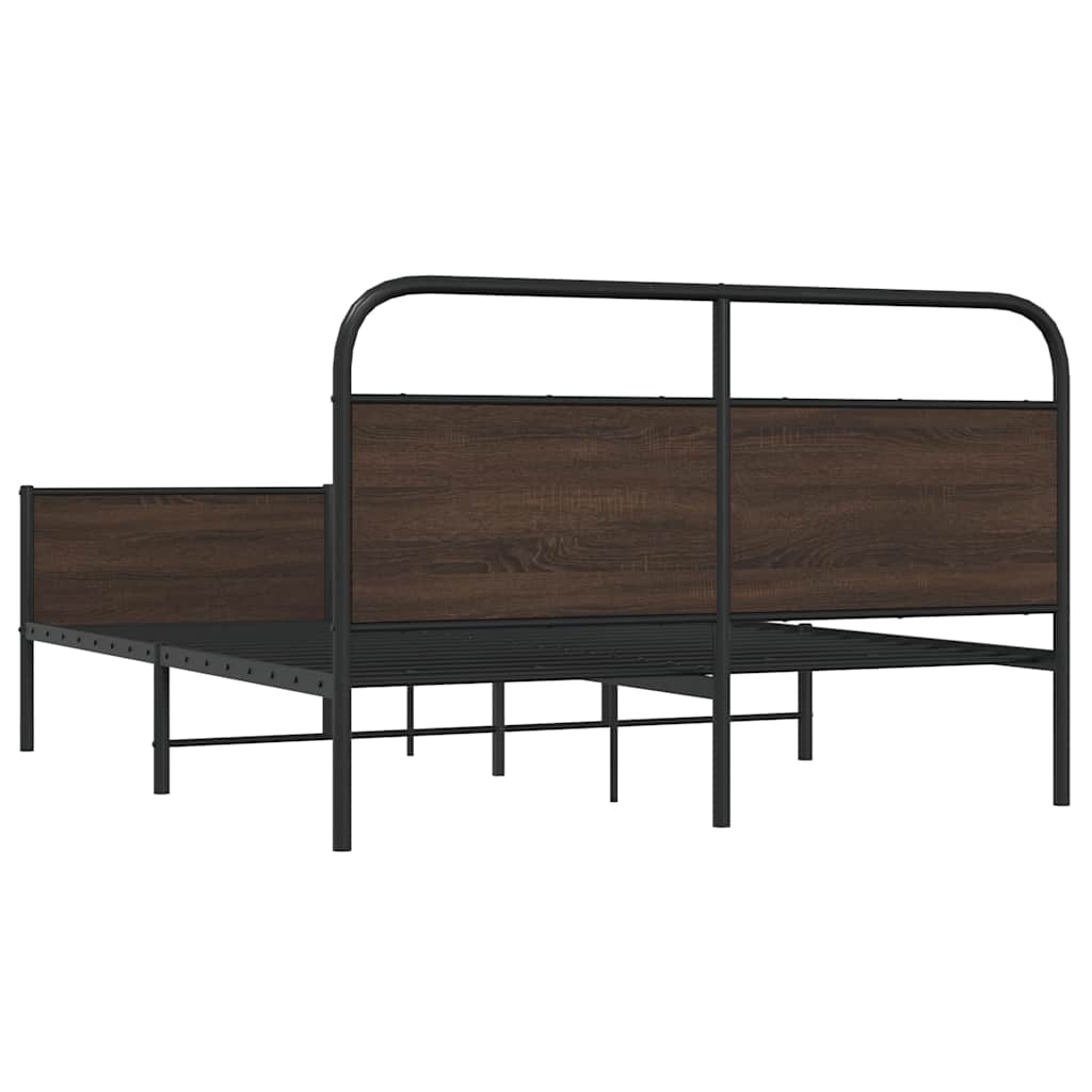 Metal Bed Frame without Mattress Brown Oak 150x200 cm King Size