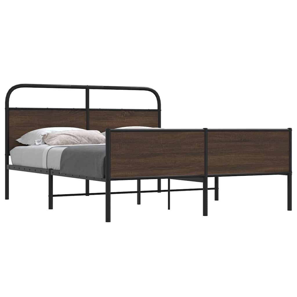 Metal Bed Frame without Mattress Brown Oak 150x200 cm King Size