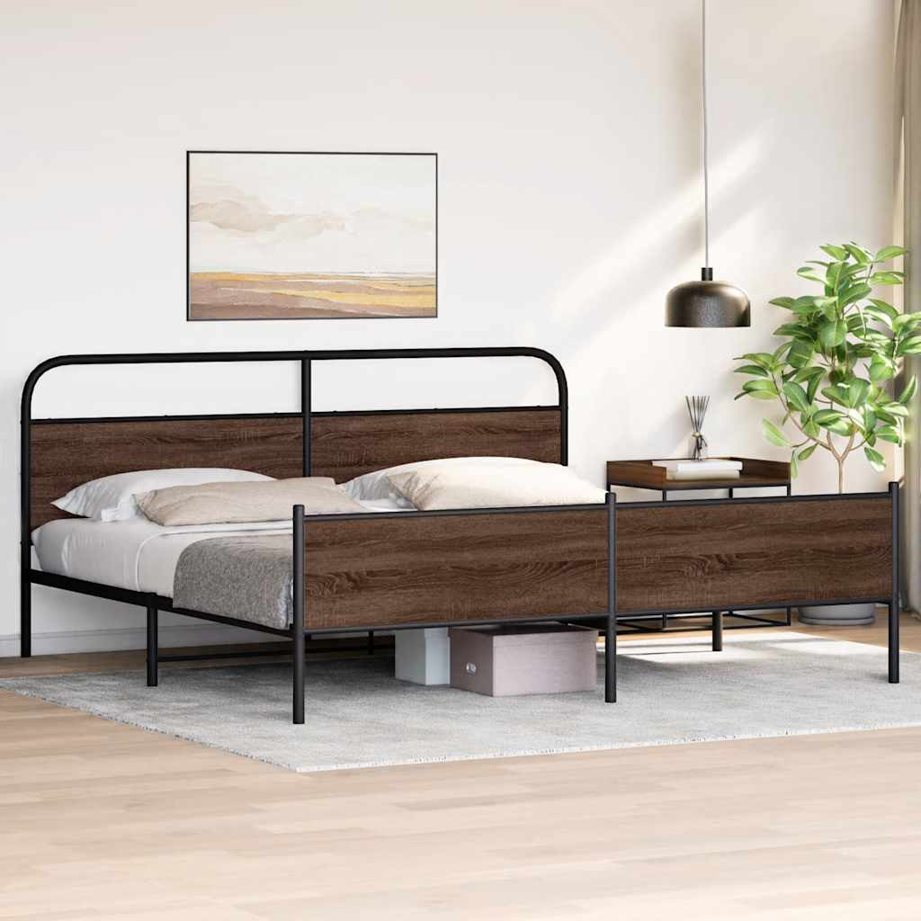 Metal Bed Frame without Mattress Brown Oak 180x200 cm Super King